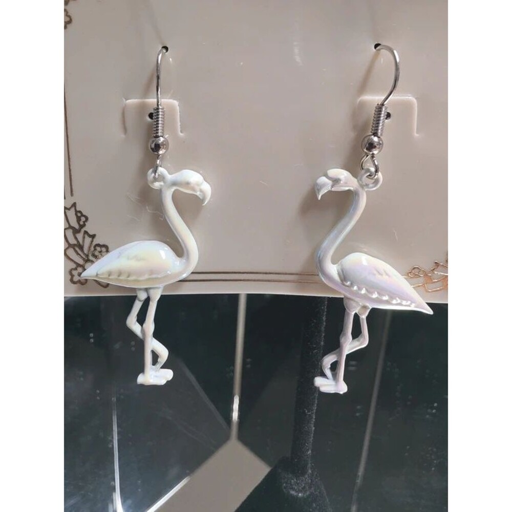 Vintage JJ White Iridescent Flamino Earrings